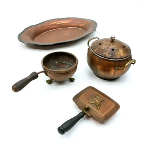 Lot 4 Vtg Copper Copperware Hammered Footed Warmer Pot Bowl Plated Serving Tray - Picture 1 of 12