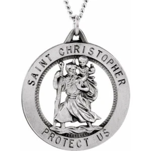 Collar medalla de San Cristóbal de 32,5 mm en plata de ley - Imagen 1 de 3
