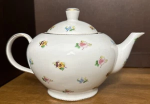 i Godinger & Co. Teapot Porcelain Rosebud Flower Vintage Gold Trim - Picture 1 of 13