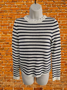 BODEN XSMALL BLACK/ECRU JUMPER SWEATER SCALLOP TRIM WOMEN COTTON KNIT CASUAL XS - Picture 1 of 5