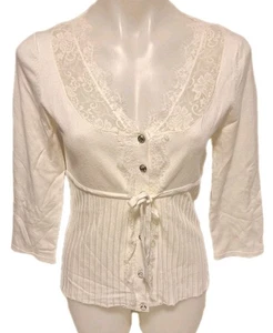 Willie Smith 3/4 Sleeve V-Neck Button Up Shirt With Lace Accent Womens Sz Medium - Picture 1 of 20