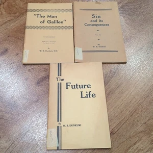 Vintage W. B. Dunkum Booklet Lot of 3, The Future Life, The Man of Galilee, Sin - Imagen 1 de 7