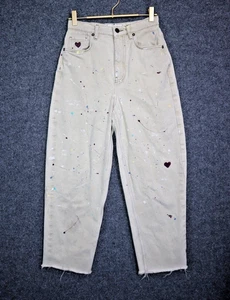 Free People Jeans Women 25x25 Beige Paint Splatter Raw Hem High Rise Relaxed Fit - Picture 1 of 5