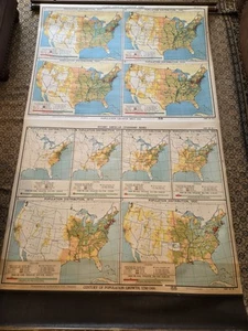Antique Nystrom & Co Hughes North America Pull Down Map Population Growth 1800s - Picture 1 of 17