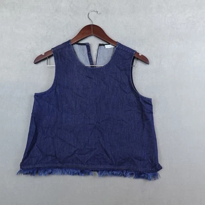 A.L.C. Camiseta Top Sin Mangas Recortada Índigo Cambray Dobladillo Fray Talla 2 Foto 1 de 4