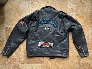 Vintage David Michael Poly Leather Biker Jacket Metallica Slayer Harley Davidson - Picture 1 of 18