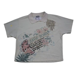 Koret Shirt Womens M Ivory Java Road Short Sleeve Pullover Cropped Collared Top - Picture 1 of 17