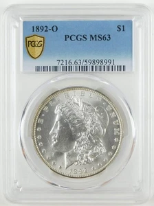 1892-O $1 Morgan Silver Dollar PCGS MS63 Choice BU Coin C2476 - Picture 1 of 2