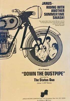 STATUS QUO 1970 vintage POSTER ADVERT DOWN THE DUSTPIPE Janus Records - Image 1 of 3