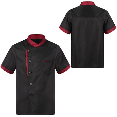 Unisex Mens Womens Short Sleeve Chef Coat Contrast Color Restaurant Uniform - Image 1 of 2