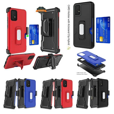 For Motorola Moto G Pure Armor Belt Clip Card Holder Holster Stand Hybrid Cover - Image 1 of 4