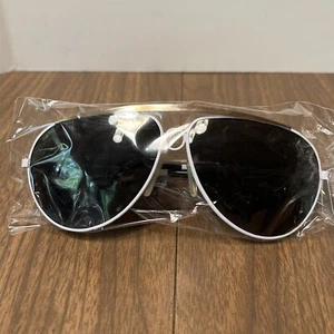NOS Vintage 80s White Aviator Shooting Style Sunglasses w/Dark Lens Taiwan New - Picture 1 of 3
