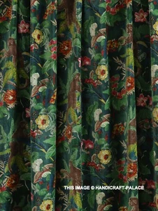 3 Yard Monkey Printed Cotton Velvet Indian Fabric Upholstery Dress Green Fabrics - Picture 1 of 4