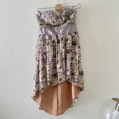 Vestido Hype Rosa Floral Sin Tirantes Alto Bajo Plisado Talla 2 Foto 1 de 4