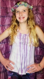 Peace Tank Top Purple White Tie Dye Gold Stud Sign Retro Hippie Groovy Boho L - Picture 1 of 11