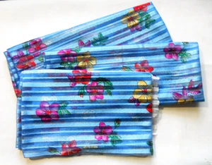 3 PIECES SILK BLUE & SILVER STRIPED FLORAL_Remnants Different Sizes_see descript - Picture 1 of 6