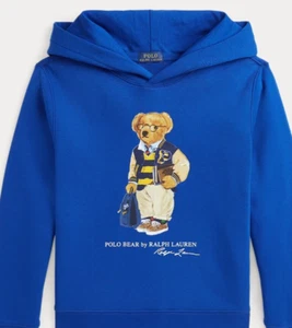 NWT Polo Ralph Lauren Big Boy's M 10-12 Teddy Bear Fleece Hoodie in Sapphire - Picture 1 of 6
