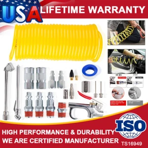 25feet x 1/4" Recoil Air Hose Re Coil Spring Ends Pneumatic Compressor Tools Kit - Picture 1 of 13