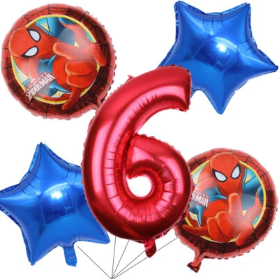 Spiderman Balloons 6th Birthday 5 pcs - Party Supplies Decorations - Image 1 of 4