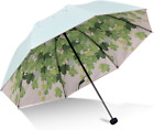 Green Tree Leaf Folding Travel Sun Umbrella Sunblock UV Protection UPF 50+ Rain