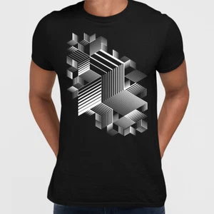 T-shirt astratta 3D a righe lineari dimensionali stile retrò elemento grafico - Foto 1 di 8