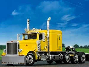 1/64 DCP YELLOW PETERBILT 389 TRI AXLE W/ 63" FLAT TOP SLEEPER - Picture 1 of 6