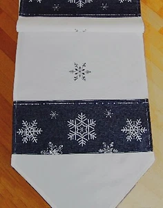 Tischläufer 40cm x 140cm Stickerei Schneekristalle ecru grau Weihnachten - Bild 1 von 1