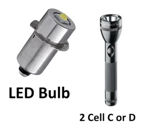 High Power LED Upgrade/Replacement Bulb Flashlight Lantern 2 Cell C/D 3V NEW - Picture 1 of 9