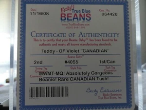*Authenticated Ty Beanie Baby OLD FACE VIOLET TEDDY 2ND GEN MWMT " CANADIAN" ! - Picture 1 of 6