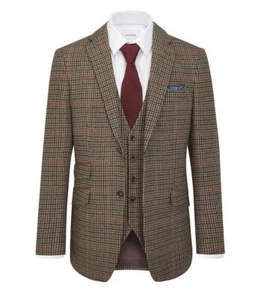 Chaqueta de traje a medida Skopes Whitaker para hombre en Lovat y rojo Dogtooth 52 a 62 - Imagen 1 de 9