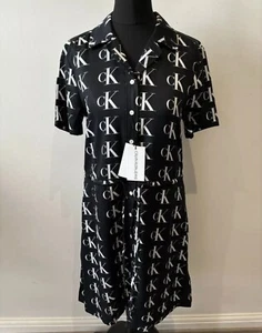 Calvin Klein Shirt Dress Women's Size XS Black White All Over Logo BNWT - Bild 1 von 12
