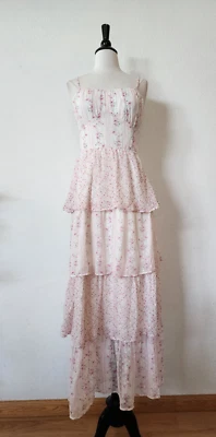 Anthropologie Maxi Dress New Size Small Pink Floral Wedding Coquette Garden Boho - Image 1 of 4