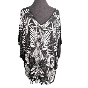 New Lane Bryant Blouse Shirt Top Women Plus Size 22/24 2X White Black Tropical - Picture 1 of 13