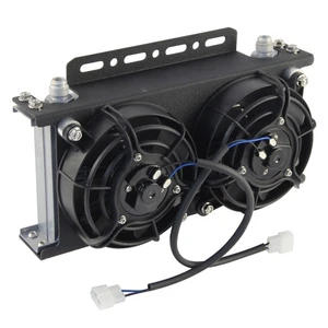 8AN 19 Row Transmission Oil Cooler w/Dual 5.5 Inch Electric Fan Kit 30W 12V - Picture 1 of 10