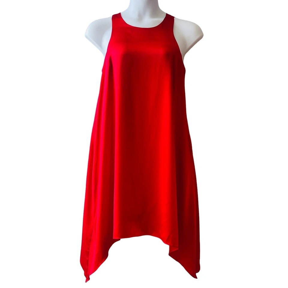 Vestido de Coquetel Aiden Mattox Vermelho Seda Cetim Charmeuse Swing Tamanho 12 USADO UMA VEZ - Imagem 1 de 4