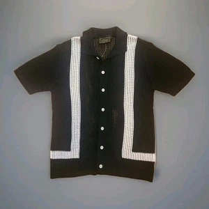 Massive Luxury Edition Sweater Black White Crochet Knit Polo Shirt Button Large - Picture 1 of 9