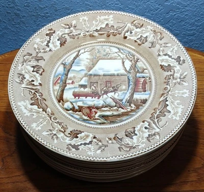 Johnson Bros England Thanksgiving 12 Plates Historic America Frozen Up - Image 1 of 4