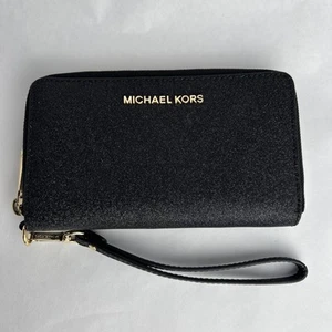 Michael Kors Jet Set Travel Large Flat Zip MF Phone Wristlet Wallet Glitter - Picture 1 of 7