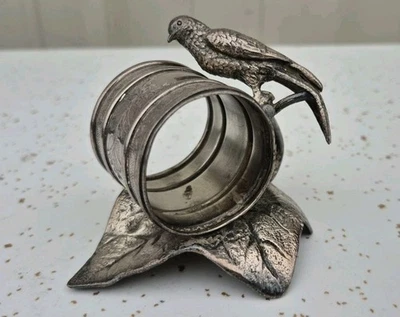 Anillo servilletero figurativo plato plata victoriano Meriden, pájaro sobre hoja  Foto 1 de 4