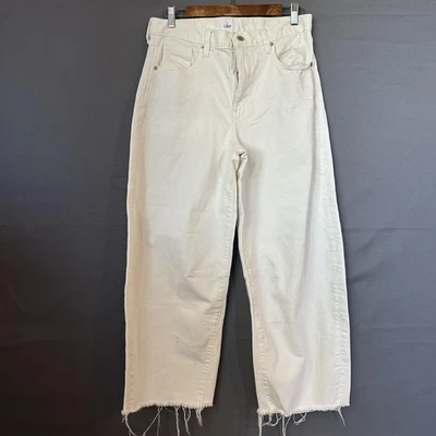 Cake The Label 牛仔裤女式 28x30 白色象牙色桶宽腿生下摆牛仔布 — 第 1/4 张图片