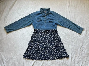 Vintage Y2K Girls Youth XL Made In USA Denim Top Floral Skirt Dress Please Read - Picture 1 of 16