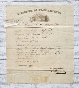 1841 Biglietto Stabilimento Trieste Formular Handschrift Italien Papier alt Deko - Picture 1 of 2
