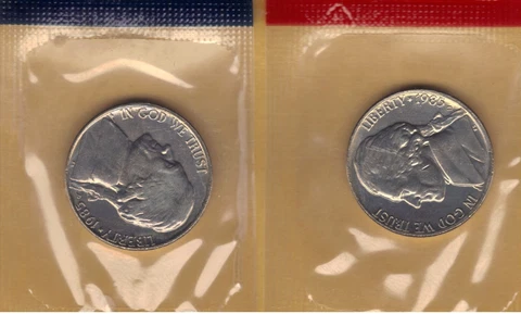 1985-P&D UNCIRCULATED BU JEFFERSON NICKELS IN MINT SET CELLO (2 coins) Cover