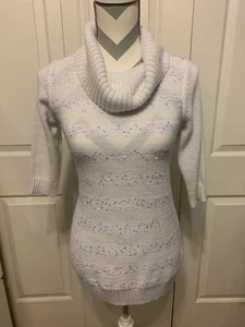 IZ BYER Mädchen Rollkragen Pullover Kleid weiß silber schimmernd Pailletten Gr. XL - Bild 1 von 7