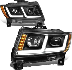 For 2011-2013 Jeep Grand Cherokee Dual L-Tube DRL Projector Black Headlights - Picture 1 of 7