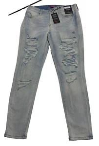 SO jeans donna vita bassa alla caviglia jegging blu lavaggio chiaro invecchiato taglia 11/30W - Foto 1 di 10