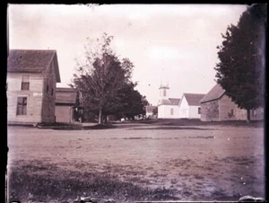 ONE (1) LATE 1800s or EARLY 1900s GLASS NEGATIVE,  TOWN WITH CHURCH - Picture 1 of 2