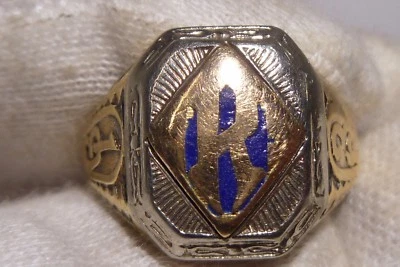 Anillo Havens & Co Oro 10k Inicial R Esmalte Azul Filigrana 2 Tonos N Y C De Colección Foto 1 de 4