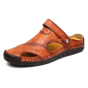 Sandalias de Vestir Para Hombres Piel Genuina Chancletas Moda Chanclas de Cuero - Picture 1 of 14