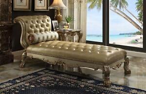 Luxury Guestroom Chaise Longue Chesterfield New Leather Sofa Gold Elegant Wood